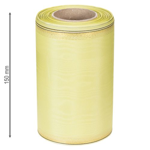 Artikel Moiréband med krans 150 mm 25 m i ljusgrönt med guldkant för blomsterdekoration och dekoration