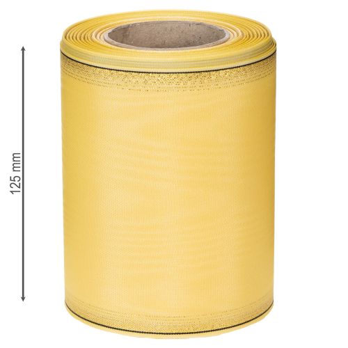 Artikel Moiréband med krans, gult med guldkant, 125 mm x 25 m - Högkvalitativt sorgband, dekorband, rosettband