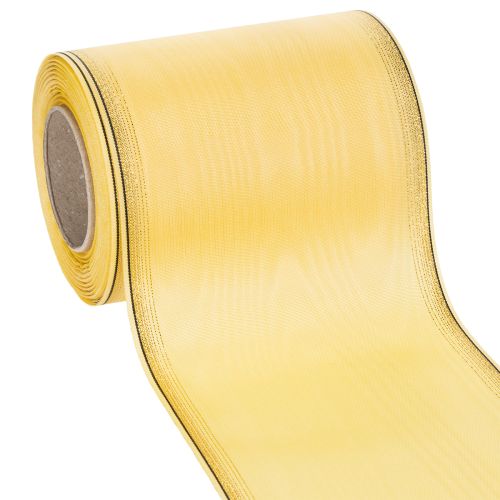 Floristik24 Moiréband med krans, gult med guldkant, 125 mm x 25 m - Högkvalitativt sorgband, dekorband, rosettband