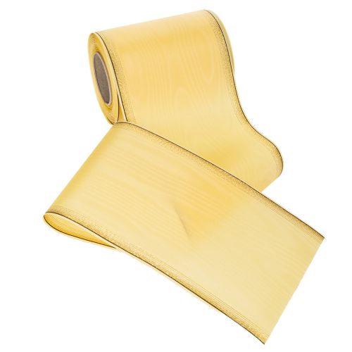 Artikel Moiréband med krans, gult med guldkant, 125 mm x 25 m - Högkvalitativt sorgband, dekorband, rosettband