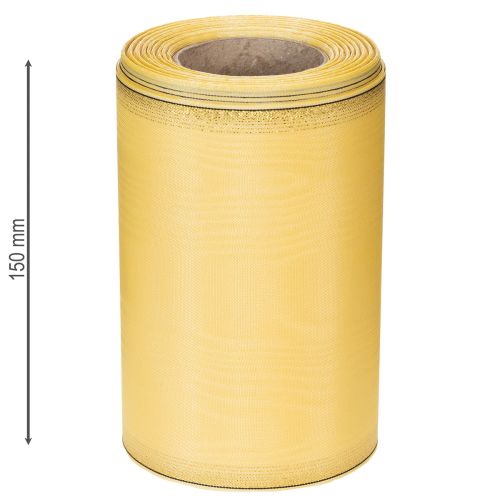 Artikel Moiré-kransband, gult med guldkant, dekorativt blommigt band, acetat/polyester, 150 mm x 25 m