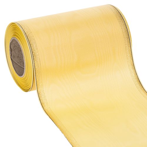 Floristik24 Moiré-kransband, gult med guldkant, dekorativt blommigt band, acetat/polyester, 150 mm x 25 m