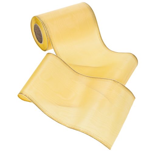 Artikel Moiré-kransband, gult med guldkant, dekorativt blommigt band, acetat/polyester, 150 mm x 25 m