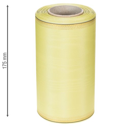 Artikel Moiré-kransband, ljusgrönt med guldkant, 175 mm x 25 m, högkvalitativ dekoration för blomsterhandel
