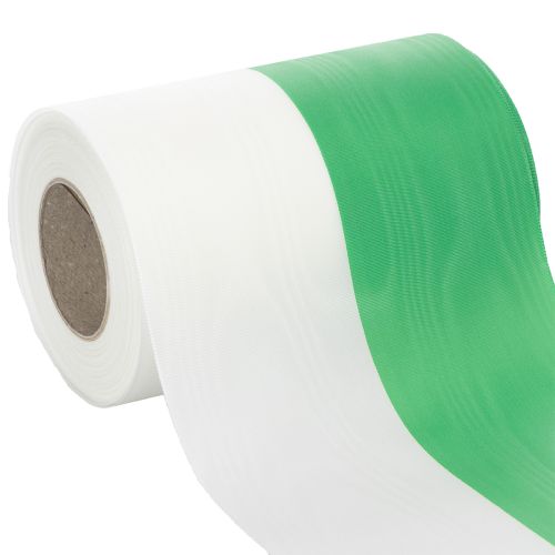 Artikel Moiré kransband grönvitt 150mm, dekorband, rosettband, taftkvalitet 25m