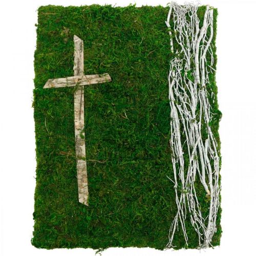 Mossbilds vinstockar och kors för gravuppläggning grön, vit 40 × 30cm