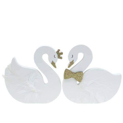 Floristik24 Dekorativa svanar bröllop trä vitguld 12x13cm 2 st