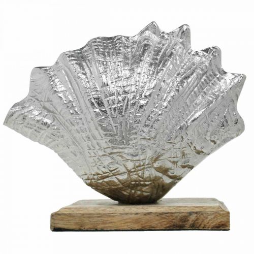 Artikel Skal att sätta upp, maritim metalldekoration med träbotten silver, natur 16 × 19cm