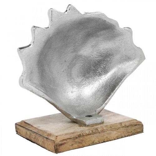 Artikel Skal att sätta upp, maritim metalldekoration med träbotten silver, natur 16 × 19cm