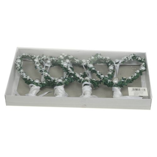 Floristik24 Myrtle hjärta med band, pärlor, tubvit 4st