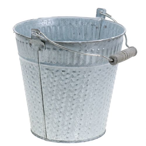 Floristik24 Zink hink med vävt mönster grå, vit tvättad Ø18cm H17,5cm