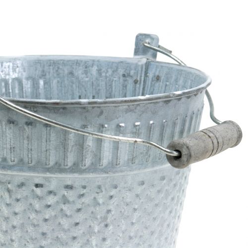 Floristik24 Zink hink med vävt mönster grå, vit tvättad Ø18cm H17,5cm