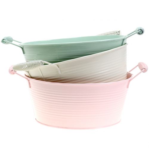 Floristik24 Zinkskål pastellfärger med handtag Ø22cm H9.5cm 3st