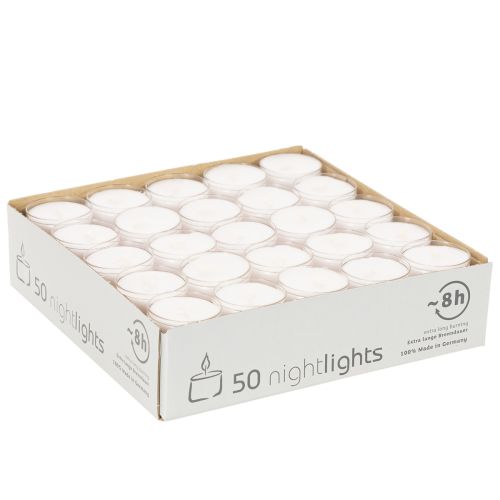 Nattljus Värmeljus Vita i Plastbricka 8 Timmar 50 Styck | Floristik24.se