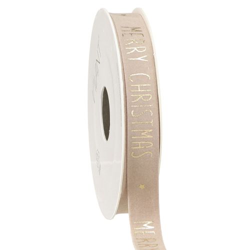 Floristik24 Naturligt sammet julband med &#39;Merry Christmas&#39; i guld bred 15mm längd 5m