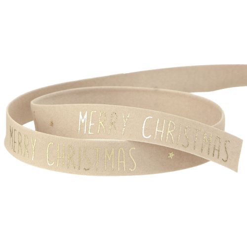 Floristik24 Naturligt sammet julband med &#39;Merry Christmas&#39; i guld bred 15mm längd 5m