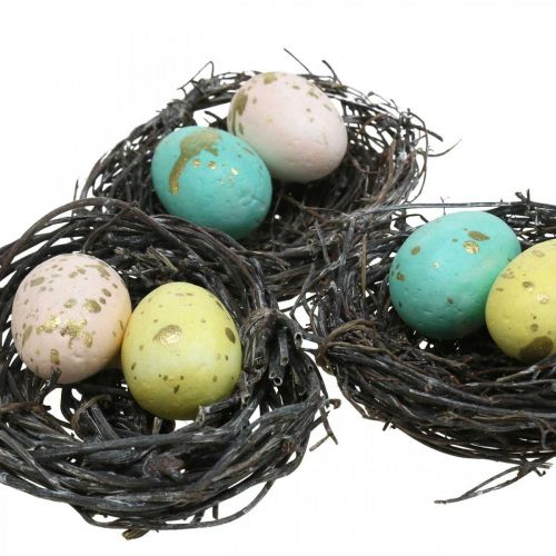 Floristik24 Mini påskkorg med pastellägg Färgglada påskdekorationer Ø6cm 12 st