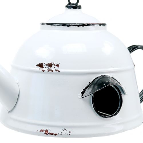 Floristik24 Häckbox teakettel vintage vit, svart H17cm