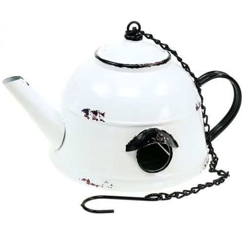 Floristik24 Häckbox teakettel vintage vit, svart H17cm