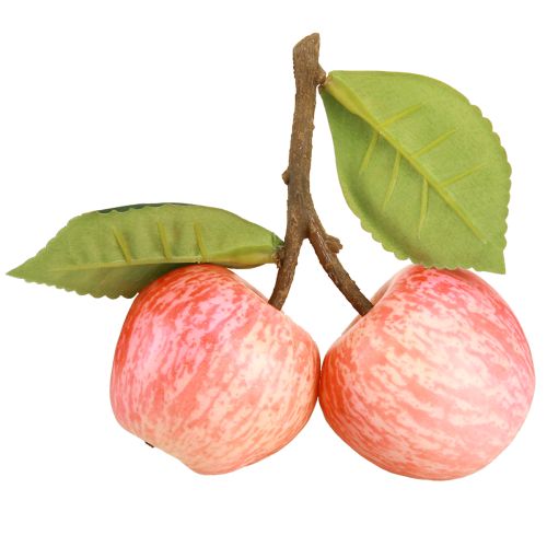 Artikel Fruktdekoration äpple konstgjord 2 röda äpplen på gren 13cm 3st