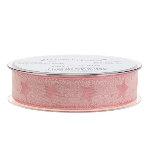 Floristik24 Organza band med stjärnmotiv rosa 25mm 15m