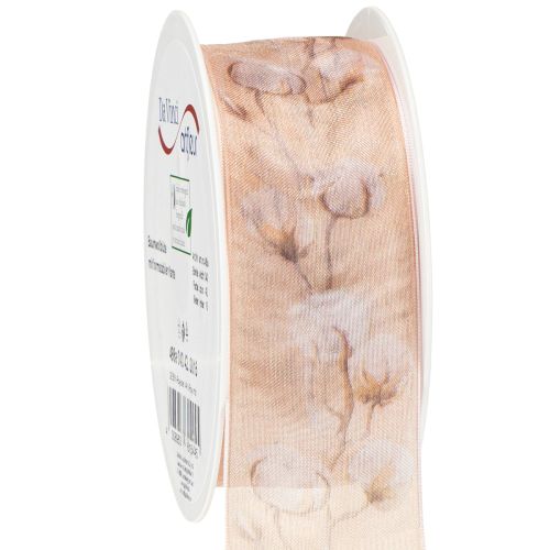 Organzaband bomullsblommor dekorativt band rosa 40mm 15m