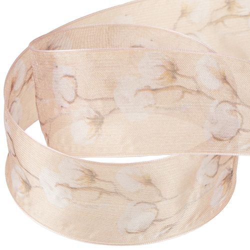 Artikel Organzaband bomullsblommor dekorativt band rosa 40mm 15m