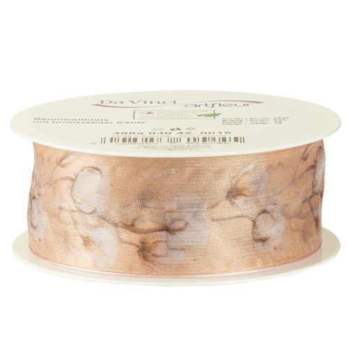 Artikel Organzaband bomullsblommor dekorativt band rosa 40mm 15m