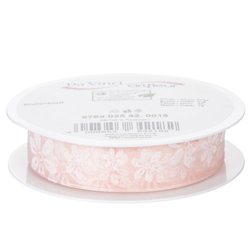Artikel Organzaband, blommigt presentband, rosa, 25mm, 18m