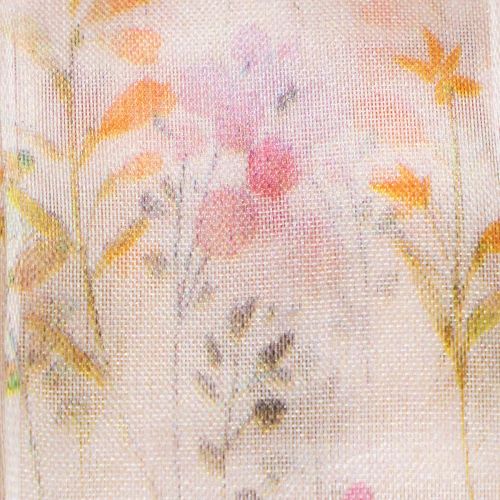 Artikel Organzaband, chiffongband, blommigt, orange/rosa, 40 mm, 15 m