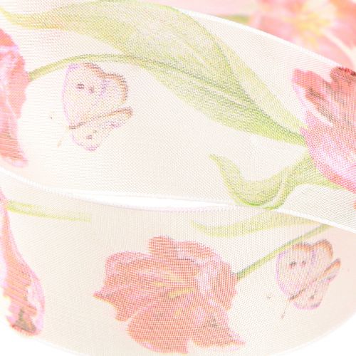 Artikel Organza band chiffong band papegoja tulpaner röd 40mm 18m