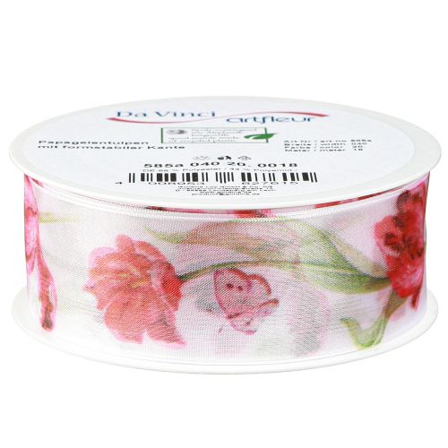 Artikel Organza band chiffong band papegoja tulpaner röd 40mm 18m