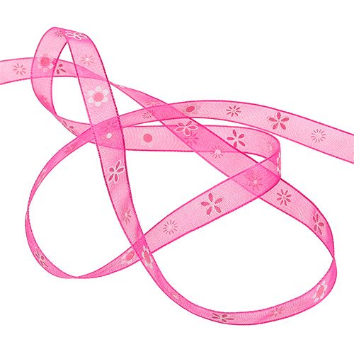 Floristik24 Organza band rosa med mönster 10mm 20m