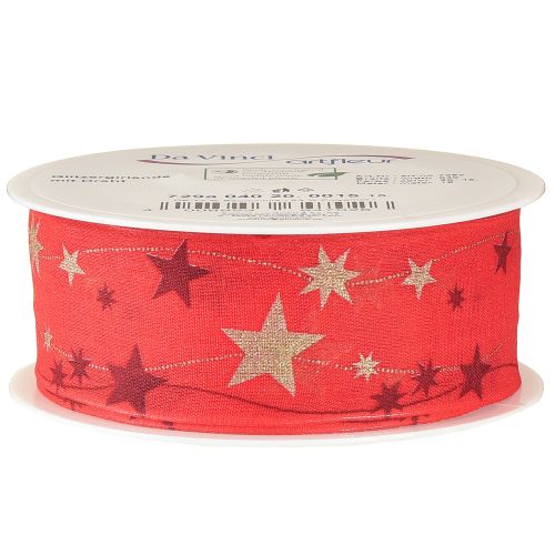 Artikel Julband rött band med stjärnor trådkant 40mm 15m