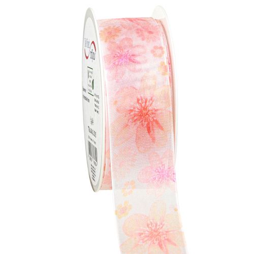 Artikel Organzaband med blommor presentband aprikos 40mm 15m