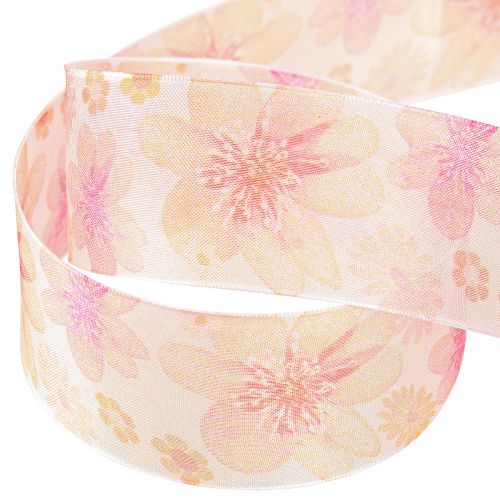 Artikel Organzaband med blommor presentband aprikos 40mm 15m