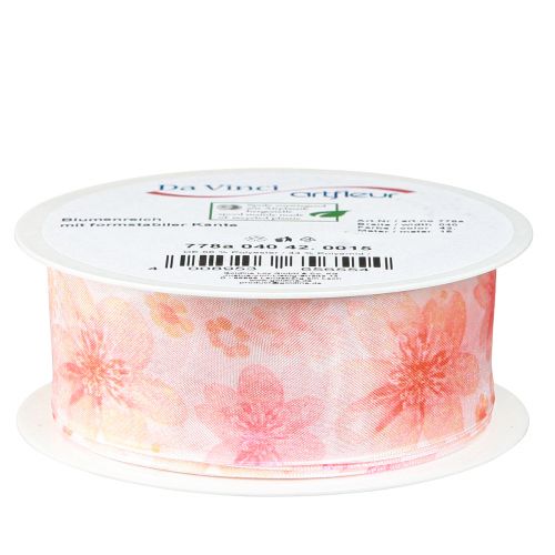 Artikel Organzaband med blommor presentband aprikos 40mm 15m