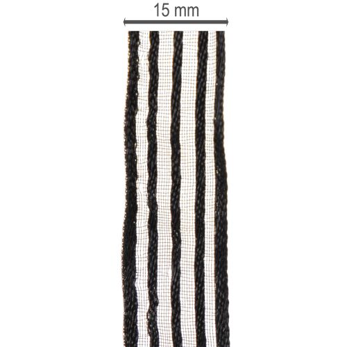 Artikel Organzaband med ränder, presentband, svart, 15 mm brett, 20 m långt