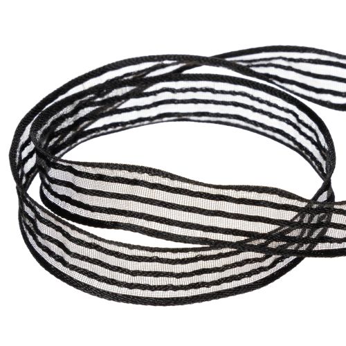 Artikel Organzaband med ränder, presentband, svart, 15 mm brett, 20 m långt