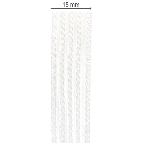 Artikel Organzaband med ränder, presentband, vitt, 15mm, 20m