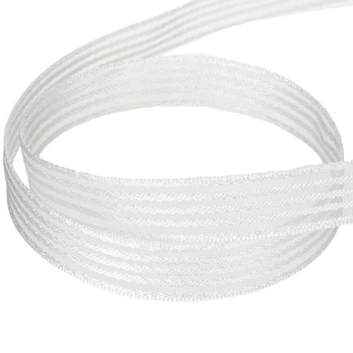 Artikel Organzaband med ränder, presentband, vitt, 15mm, 20m