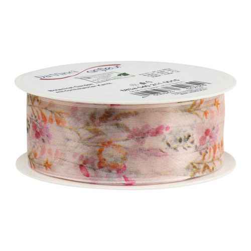 Artikel Organzaband chiffongband blommor orange rosa 40mm 15m