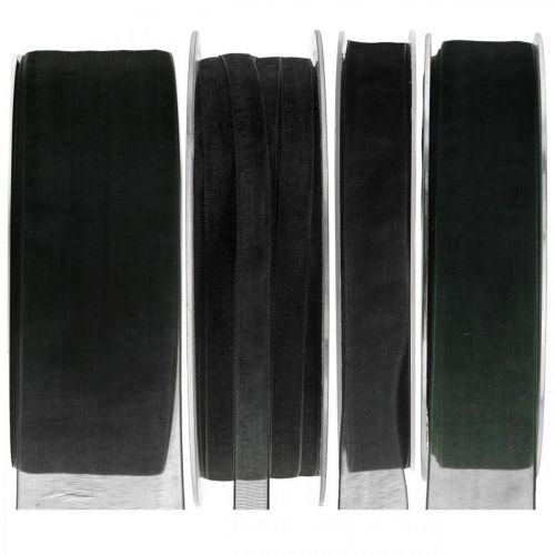 Sorgband i organza med selvedge 50m svart