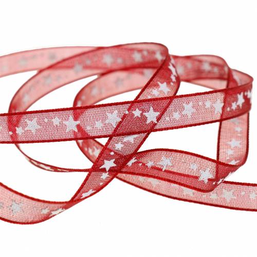 Artikel Organzaband med stjärna mörkröd 6mm 20m