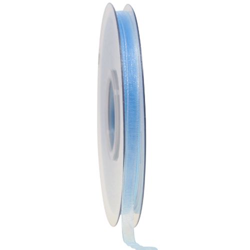 Organzaband presentband ljusblått band blå kant 6mm 50m