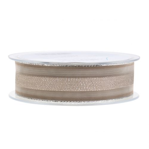 Floristik24 Organza band med randmönster brunt 25mm 20m