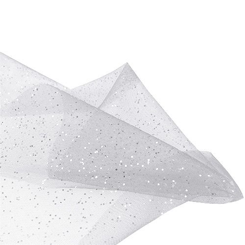 Floristik24 Organza tyg 15 cm x 500 cm silver med glitter