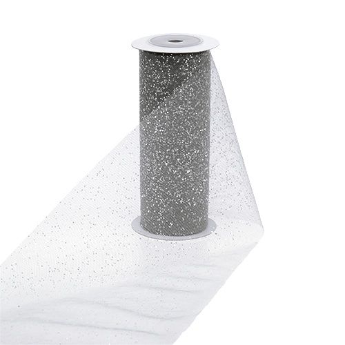 Floristik24 Organza tyg 15 cm x 500 cm silver med glitter