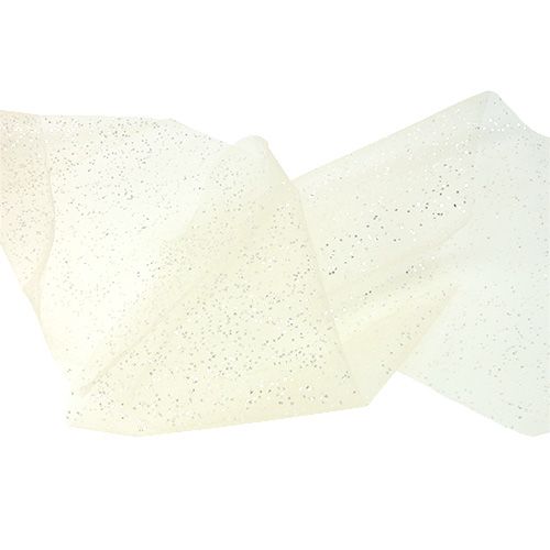 Floristik24 Organza tyg 15cm x 500cm kräm med glitter