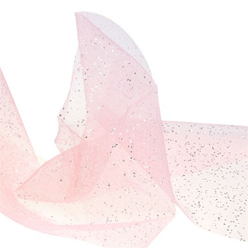 Artikel Organza tyg 15 cm x 500 cm rosa med glitter